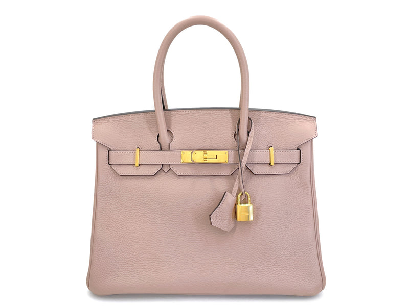 Hermès Birkin 30 Glycine Clemence Dusty Pink Beige Tote Bag