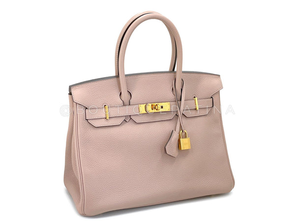 Hermès Birkin 30 Glycine Clemence Dusty Pink Beige Tote Bag