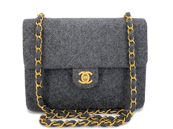 Chanel 1991 Vintage Charcoal Gray Quilted Wool 20cm Mini Flap Bag 24k GHW UU4