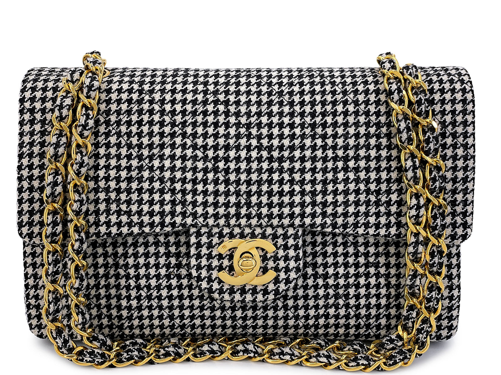 Chanel Vintage Houndstooth Small Classic Flap Bag 1991 Rare 24k