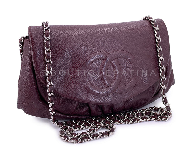 Chanel Caviar Wine Burgundy Half Moon WOC Wallet on Chain Flap Bag B34