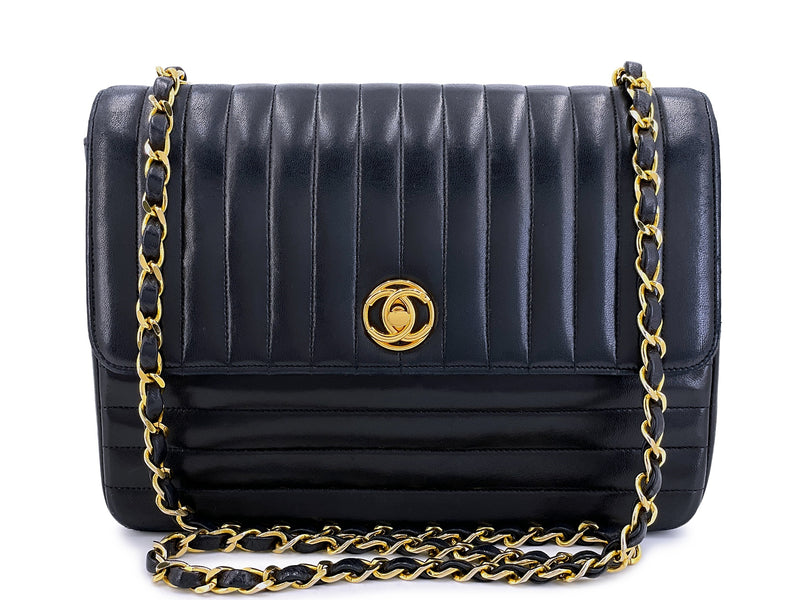 Chanel Vintage Mademoiselle Encircled CC Crossbody Flap Bag Black Lambskin