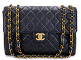 Chanel Black Vintage Jumbo Classic Flap Bag 24k GHW Lambskin GRP