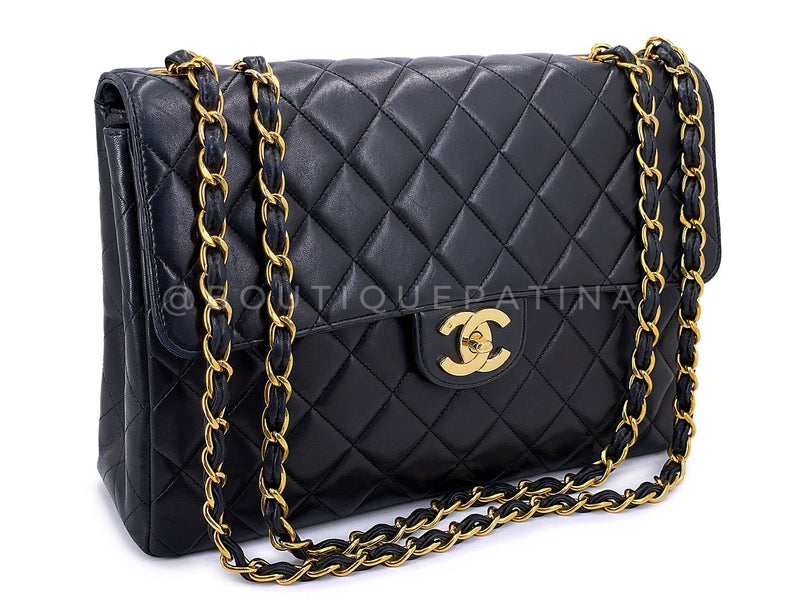 Chanel Black Vintage Jumbo Classic Flap Bag 24k GHW Lambskin GRP