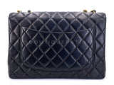 Chanel Black Vintage Jumbo Classic Flap Bag 24k GHW Lambskin GRP