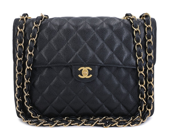 Chanel Black Vintage Caviar Jumbo Flap Bag 2004 Classic 24k GHW UVR