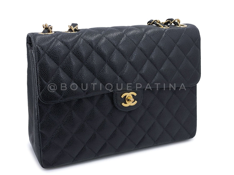 Chanel Black Vintage Caviar Jumbo Flap Bag 2004 Classic 24k GHW UVR