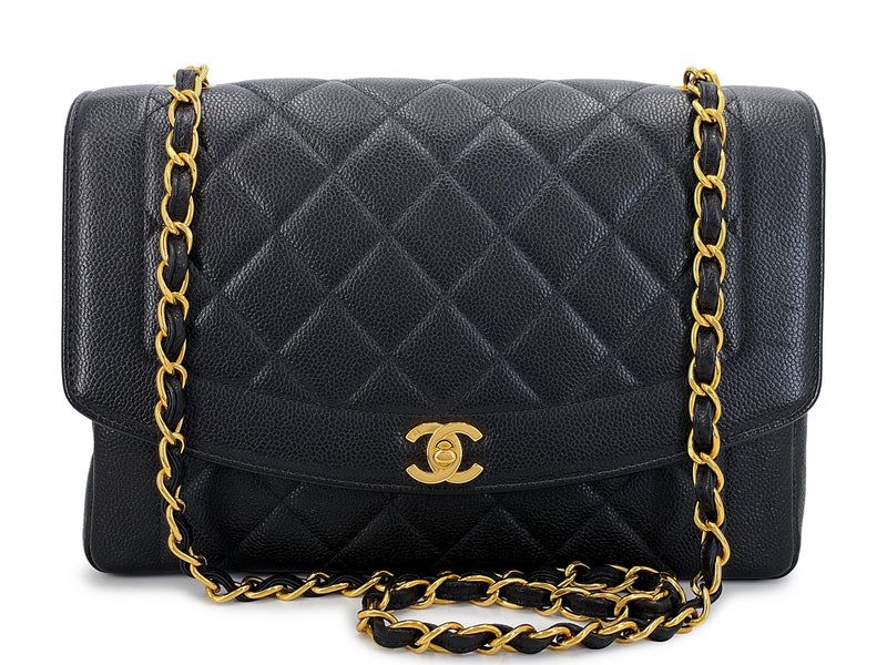 Chanel Caviar Diana Jumbo Rare Black 1997 Vintage Large Flap Bag 24k GHW Rare