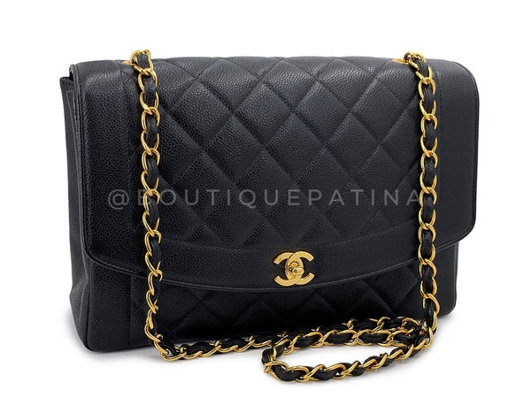 Chanel Caviar Diana Jumbo Rare Black 1997 Vintage Large Flap Bag 24k GHW Rare