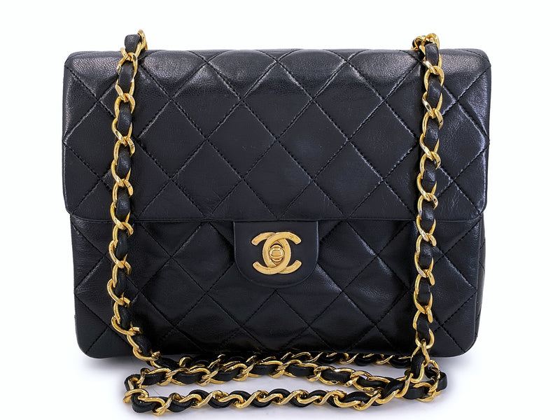 Chanel Vintage 1990 Black Mini Flap Bag Classic Lambskin 20cm 24k GHW FEL