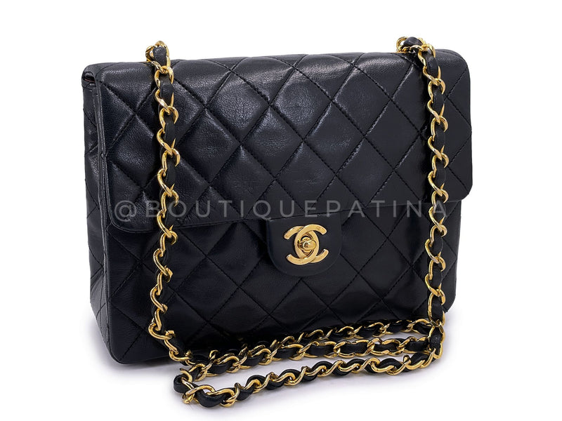 Chanel Vintage 1990 Black Mini Flap Bag Classic Lambskin 20cm 24k GHW FEL