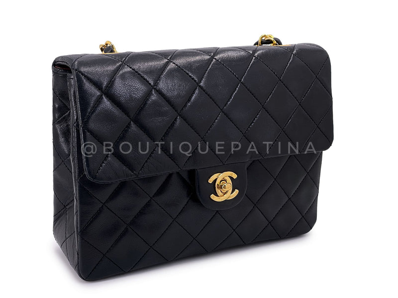 Chanel Vintage 1990 Black Mini Flap Bag Classic Lambskin 20cm 24k GHW FEL