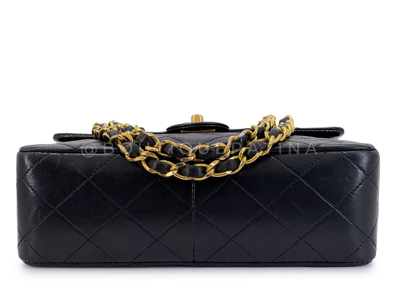 Chanel Vintage 1990 Black Mini Flap Bag Classic Lambskin 20cm 24k GHW FEL