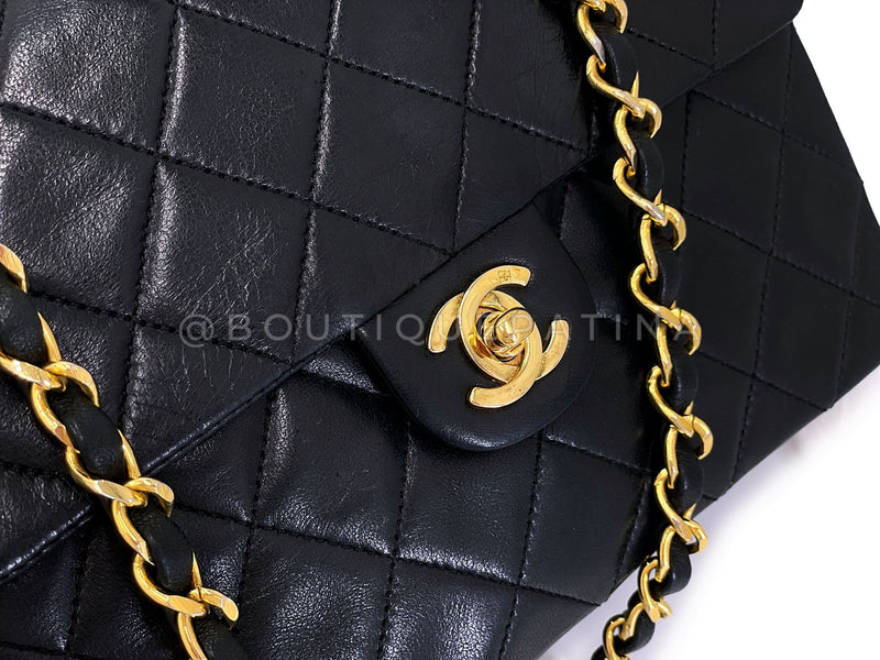 Chanel Vintage 1990 Black Mini Flap Bag Classic Lambskin 20cm 24k GHW FEL