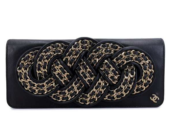 Chanel Vintage Knotted Chains Evening Clutch 2008 Bag Black Lambskin 24k GHW