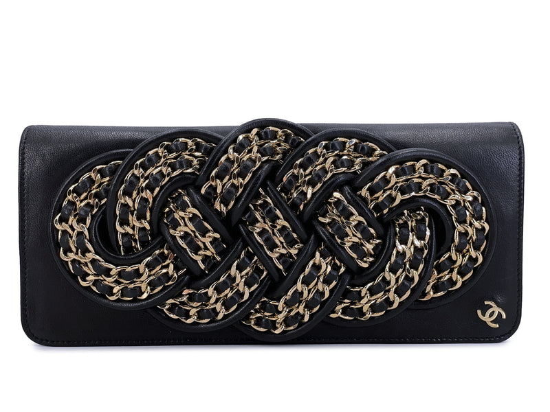 Chanel Vintage Knotted Chains Evening Clutch 2008 Bag Black 
