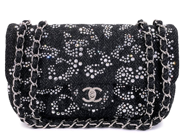 Chanel 2010 Leopard Crystal Studded Wool Tweed Classic Flap Bag SHW MM1