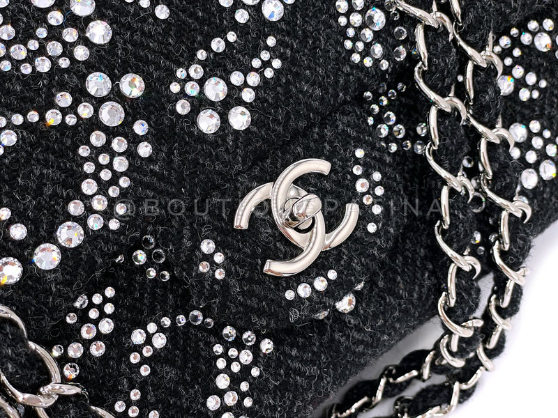 Chanel 2010 Leopard Crystal Studded Wool Tweed Classic Flap Bag SHW MM1