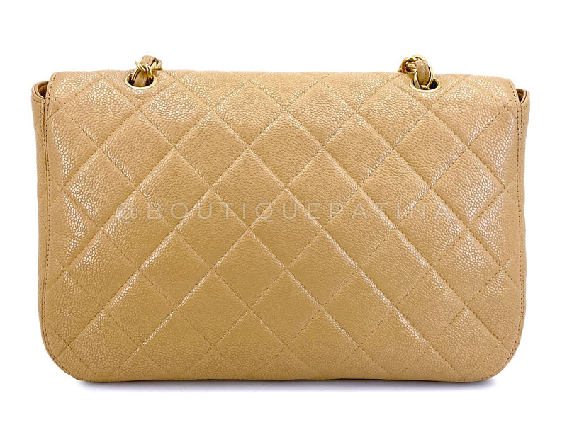 Chanel Vintage Beige Curved Caviar Jumbo Flap Bag 24k GHW Classic 2001 MQV