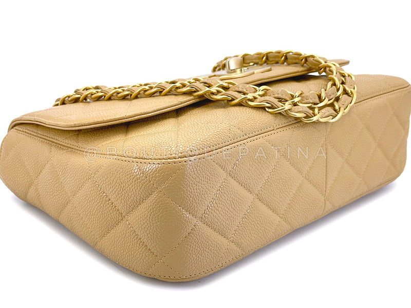 Chanel Vintage Beige Curved Caviar Jumbo Flap Bag 24k GHW Classic 2001 MQV