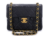 Chanel 1990 Vintage Black Square Mini Flap Bag 24k GHW Lambskin Y3G