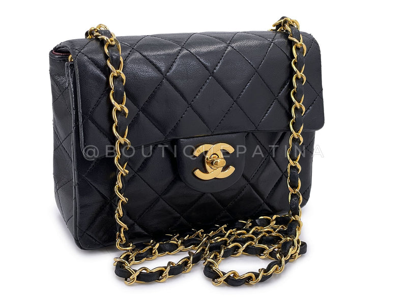 Chanel 1990 Vintage Black Square Mini Flap Bag 24k GHW Lambskin Y3G