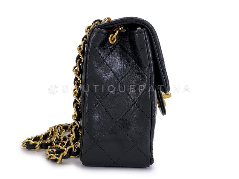 Chanel 1990 Vintage Black Square Mini Flap Bag 24k GHW Lambskin Y3G