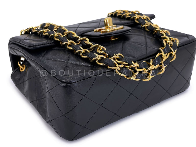 Chanel 1990 Vintage Black Square Mini Flap Bag 24k GHW Lambskin Y3G