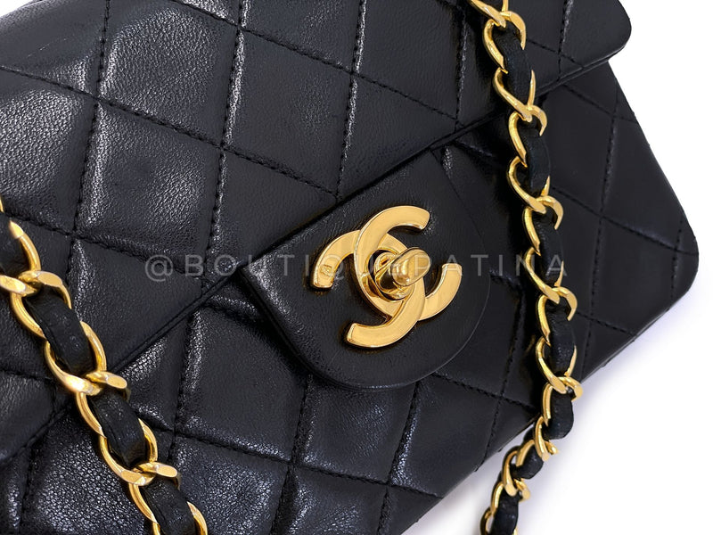 Chanel 1990 Vintage Black Square Mini Flap Bag 24k GHW Lambskin Y3G