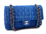 Chanel Blue Tweed Medium Classic Double Flap Bag SHW  QEU