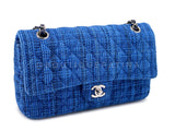 Chanel Blue Tweed Medium Classic Double Flap Bag SHW  QEU