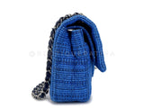 Chanel Blue Tweed Medium Classic Double Flap Bag SHW  QEU