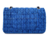 Chanel Blue Tweed Medium Classic Double Flap Bag SHW  QEU