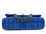 Chanel Blue Tweed Medium Classic Double Flap Bag SHW  QEU