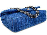 Chanel Blue Tweed Medium Classic Double Flap Bag SHW  QEU