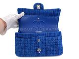 Chanel Blue Tweed Medium Classic Double Flap Bag SHW  QEU