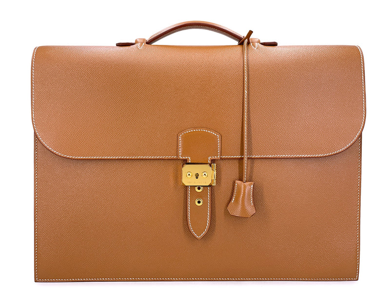 Hermès Gold Caramel Tan Sac a Depeche Briefcase Bag 39 24k GHW LPF