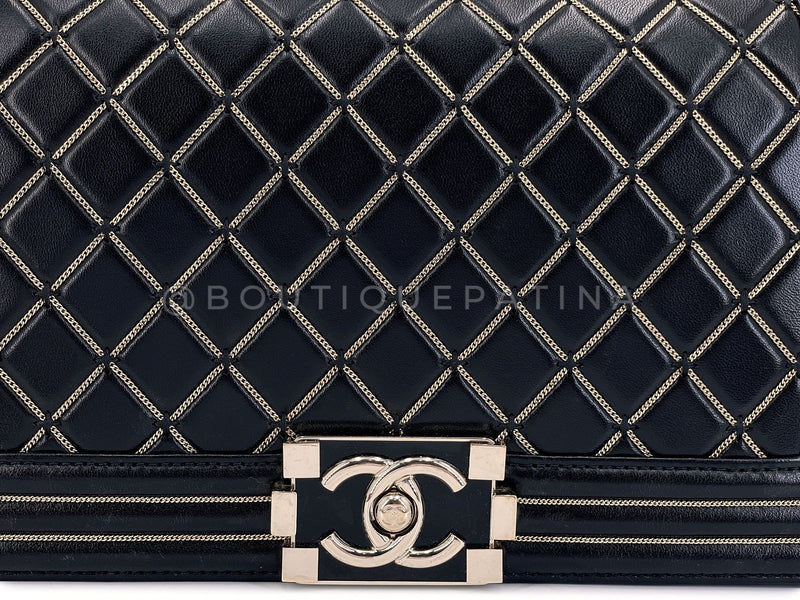 Chanel Micro Chain Boy Black Old Medium 2017 GHW Flap Lambskin Bag NPM