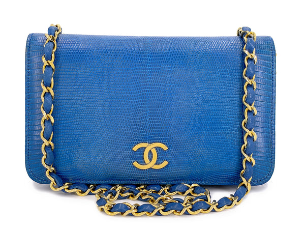 Chanel Vintage Lizard Full Flap Bag Turquoise Blue