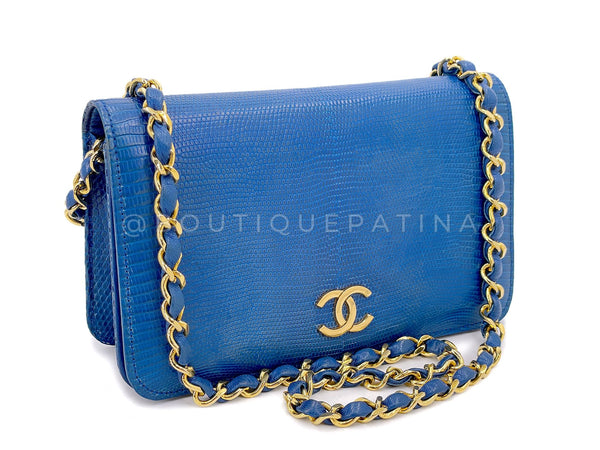 Chanel Vintage Lizard Full Flap Bag Turquoise Blue