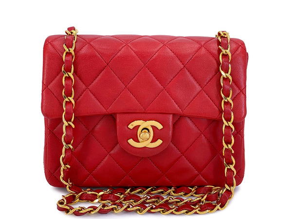 Chanel Vintage Red Square Mini Flap Bag 1989 24k GHW Lambskin Y0F
