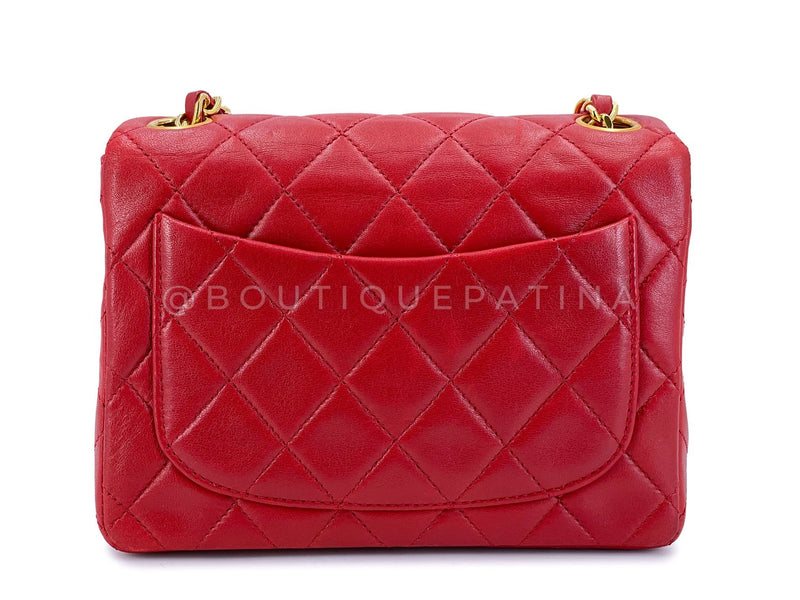 Chanel Vintage Red Square Mini Flap Bag 1989 24k GHW Lambskin Y0F