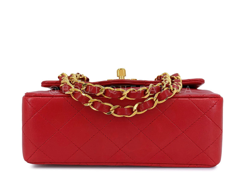 Chanel Vintage Red Square Mini Flap Bag 1989 24k GHW Lambskin Y0F