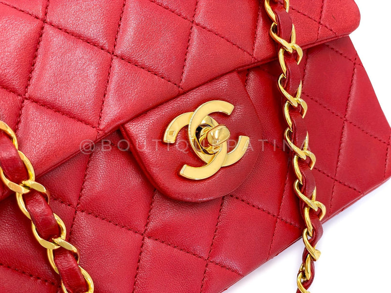 Chanel Vintage Red Square Mini Flap Bag 1989 24k GHW Lambskin Y0F