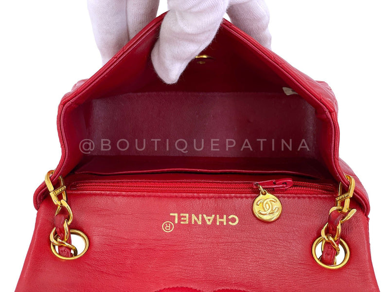 Chanel Vintage Red Square Mini Flap Bag 1989 24k GHW Lambskin Y0F