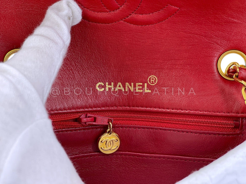 Chanel Vintage Red Square Mini Flap Bag 1989 24k GHW Lambskin Y0F