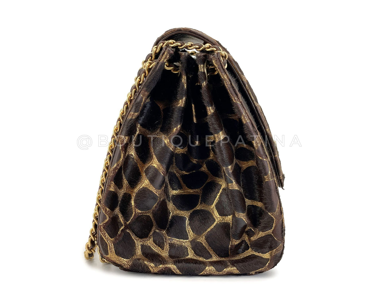 Chanel Vintage Brown Giraffe Pony Hair Flap Bag Medium Accordion