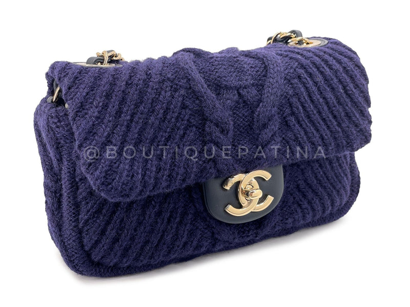 Chanel Paris-Hamburg Cable Knit Sweater Rectangular Mini Flap Bag NQR