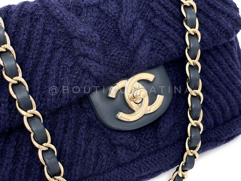 Chanel Paris-Hamburg Cable Knit Sweater Rectangular Mini Flap Bag NQR