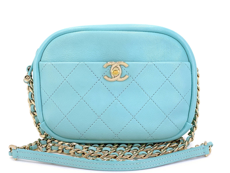 Chanel Tiffany Blue Light Teal Goatskin Camera Bag GHW FI1